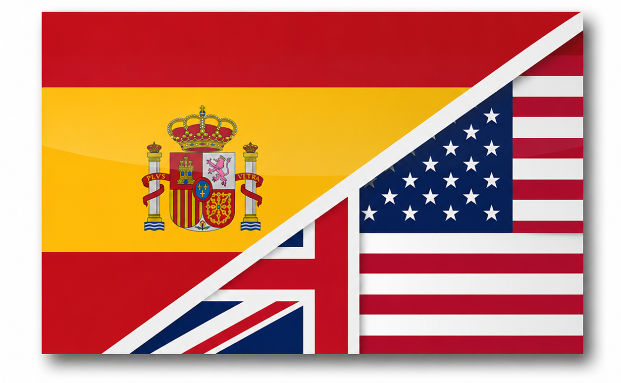 Spanish, British and American flags